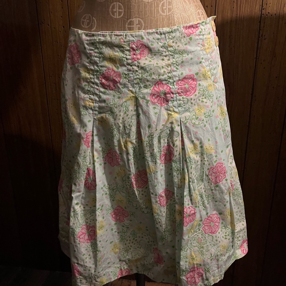 Lilly Pulitzer Pink and Yellow vintage meadow  Floral A-Line Skirt